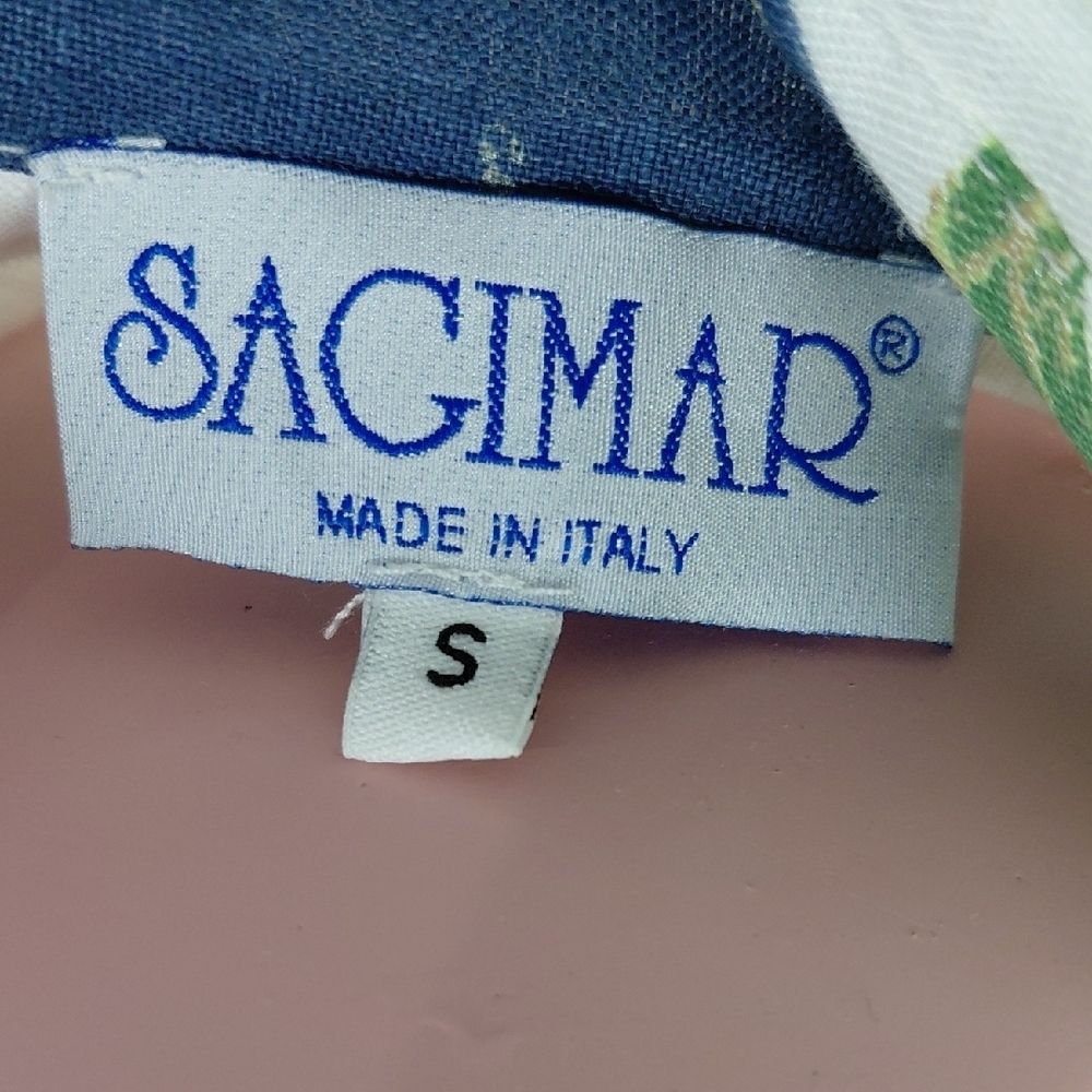 Sagimar Floral Button Down 100% Linen Shirt Blue, White Sz S - Picture 4 of 10